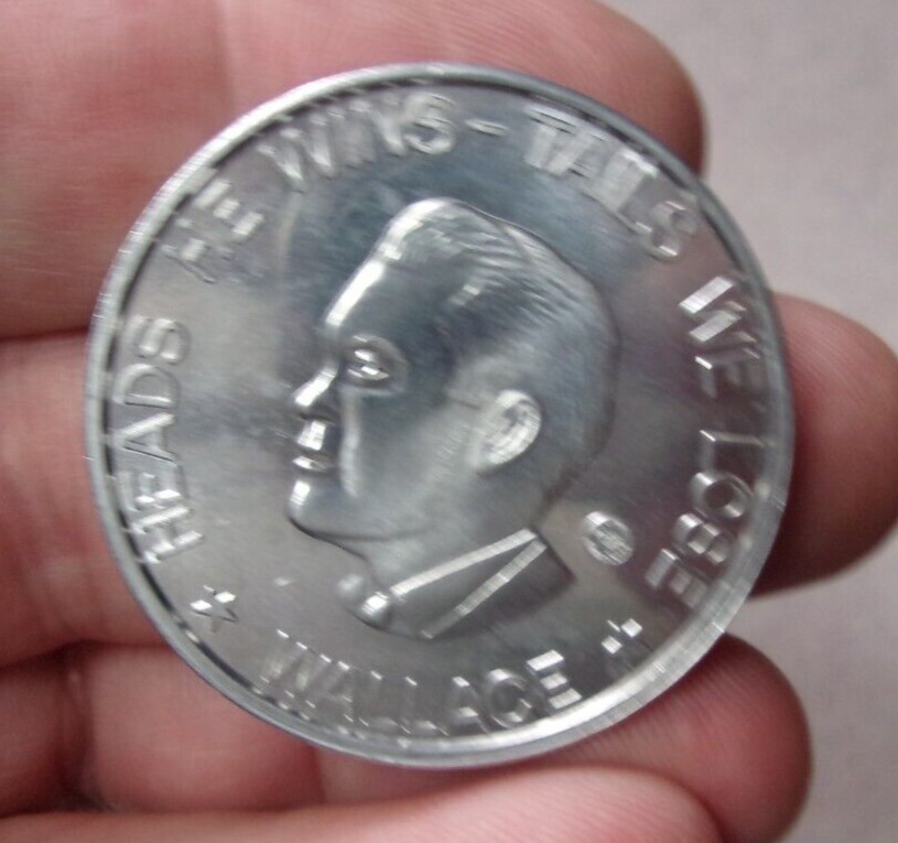 Lot of 2 Wallace / Nixon Metal Tokens – “Heads He Wins – Tails We Lose” 1968 Vtg
