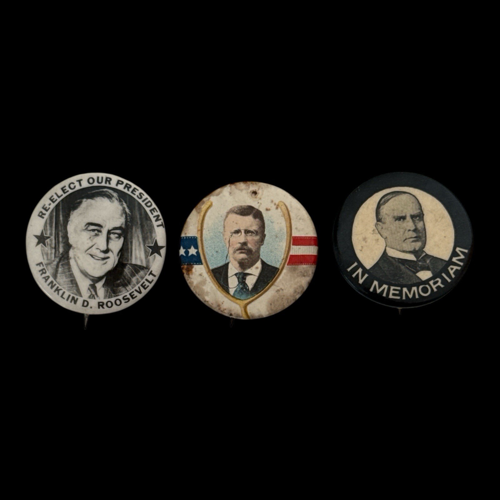 President Teddy & Franklin Roosevelt & McKinley Political Button 1.25″ Wishbone