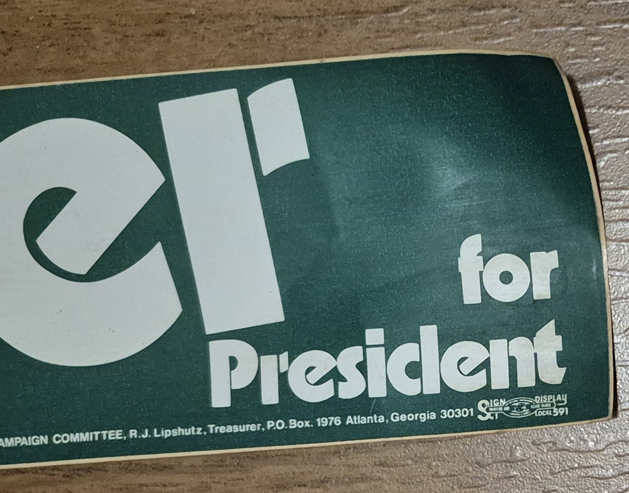 Jimmy Carter for President Bumper Sticker 1976 Presidential Campaign Georgia