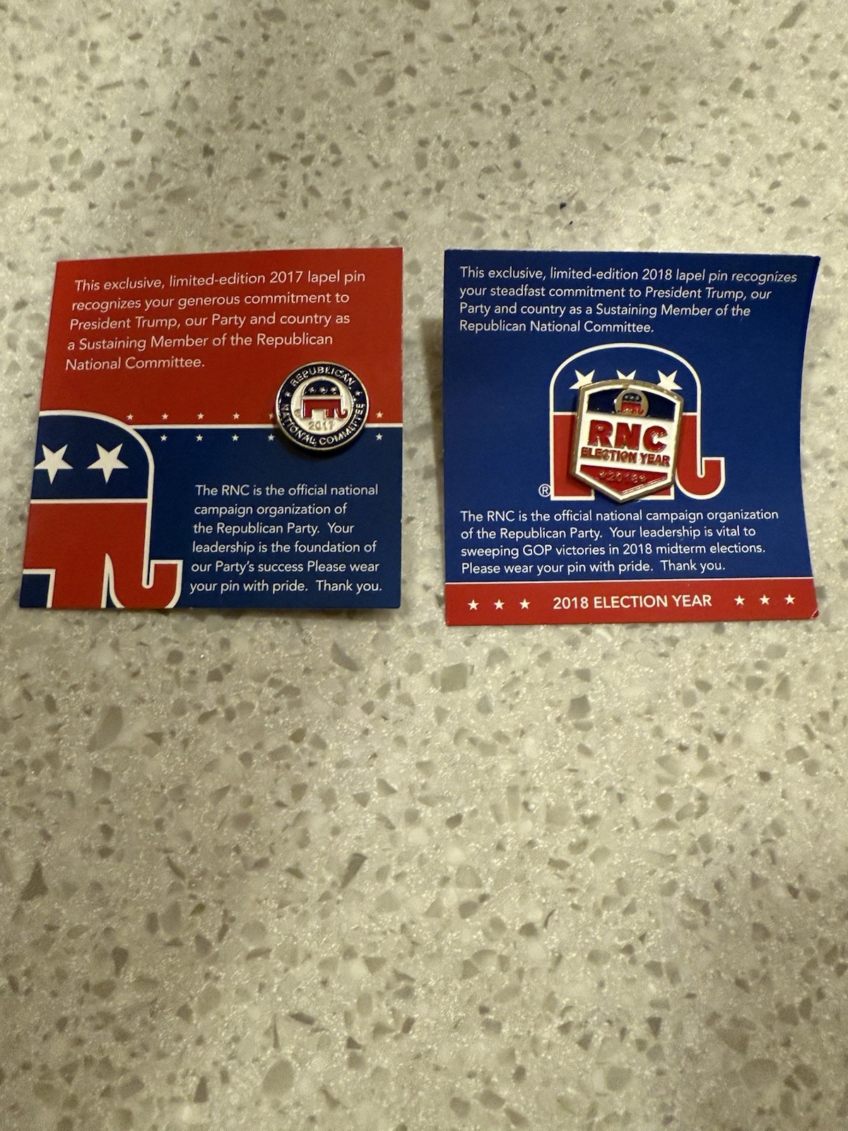 Republican National Committee 2017 And 2018 Lapel pins New!! Donald Trump.