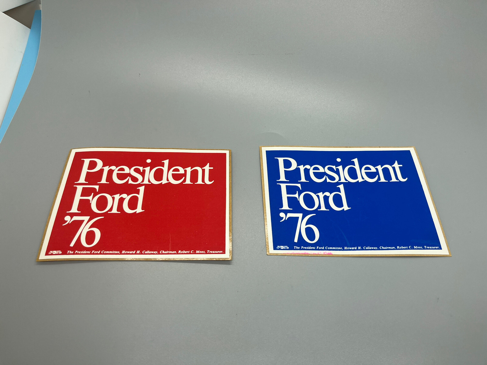 Gerald Ford presidential bumper sticker lot of two 1976 red and blue historic!
