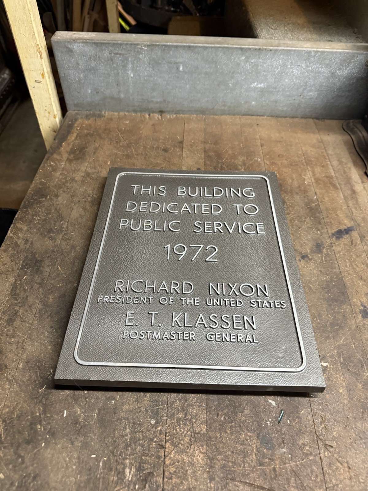 Building Dedicated Public Service 1972 Richard Nixon Post Office Sign Plaque USA