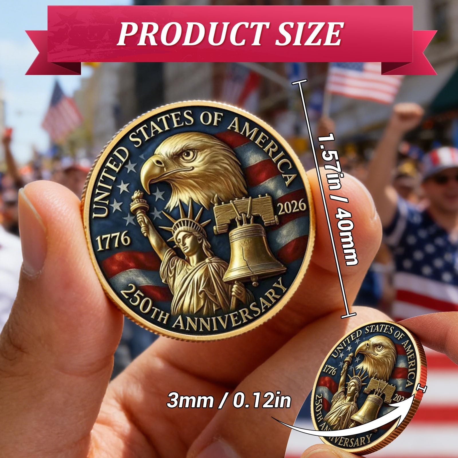 USA 250th Anniversary Commemorative Coin 1776-2026 with Premium Gift Box, Ame…
