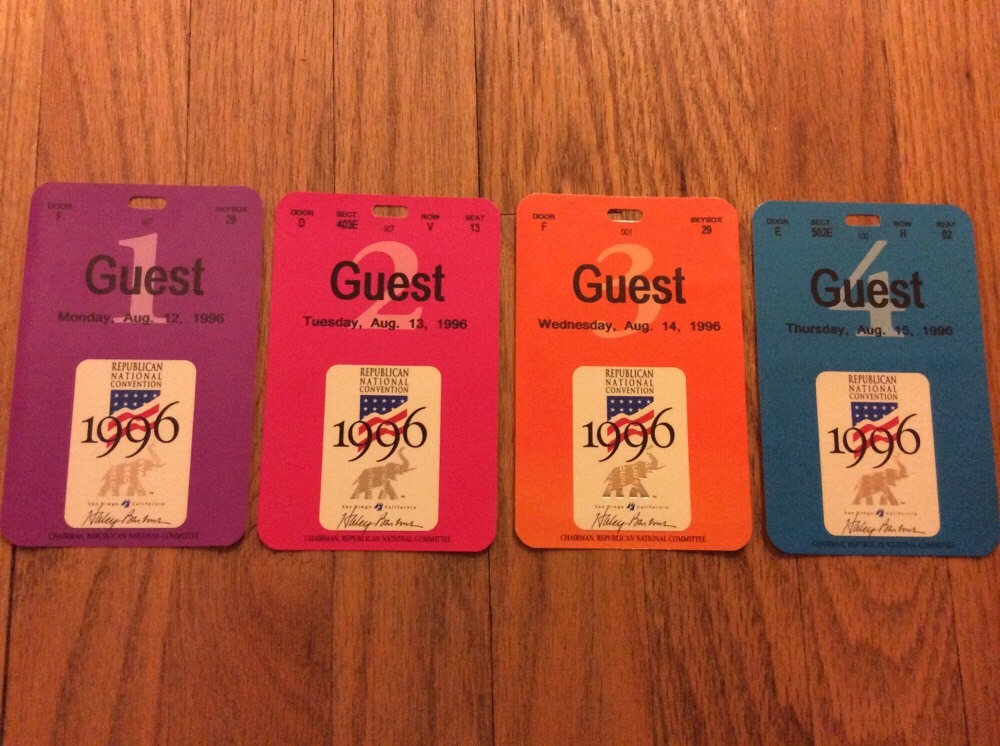 1996 Republican National Convention Set of 4 Guest Credentials Senator Bob Dole