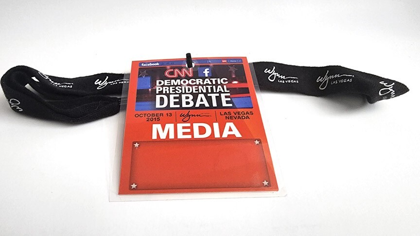 HILLARY CLINTON – BERNIE SANDERS – FIRST DEBATE media credential – Oct. 13, 2015
