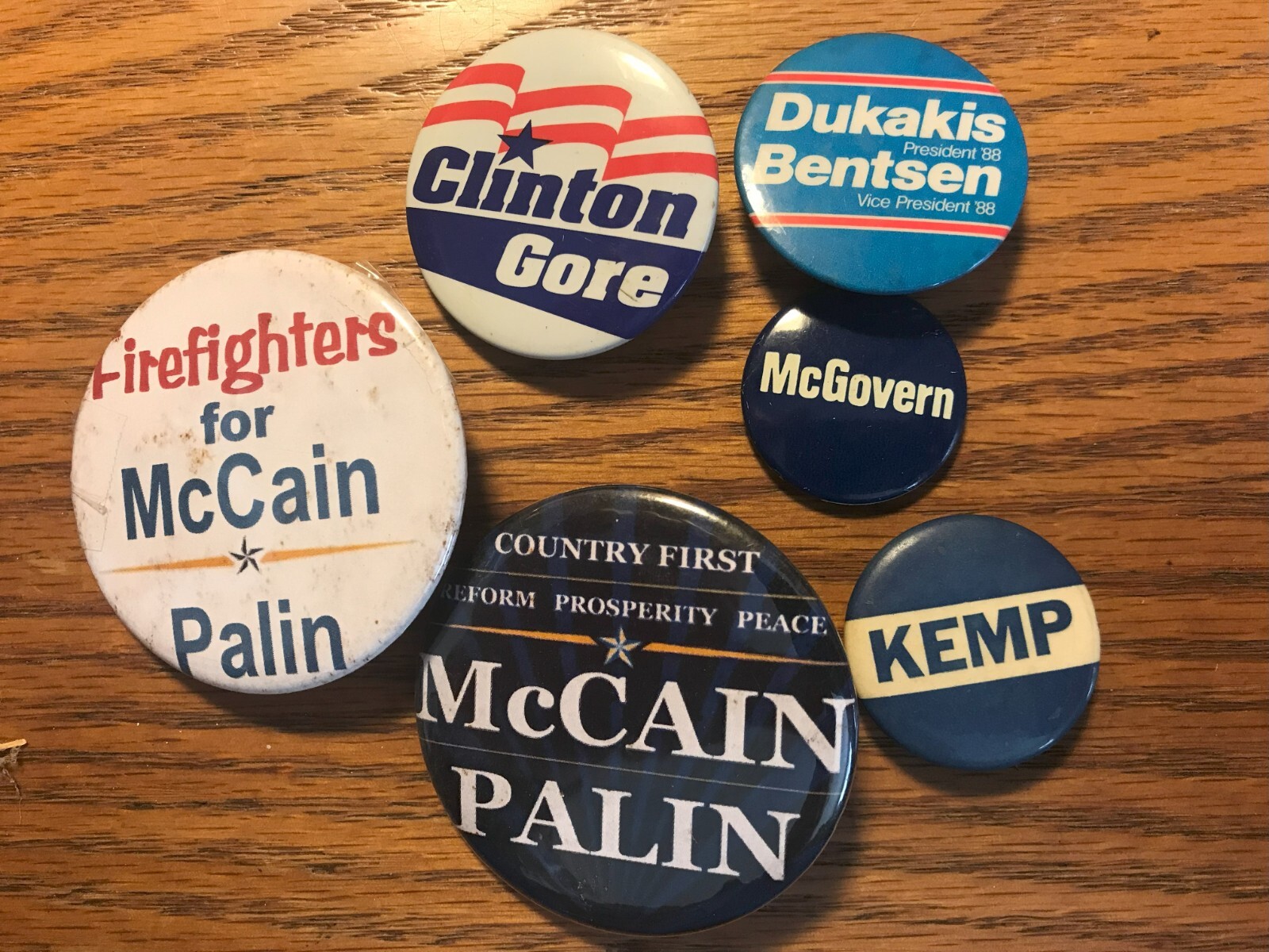 Vintage 1970-80’s Presidential Campaign Buttons – McCain, Clinton, Kemp, Dukakis