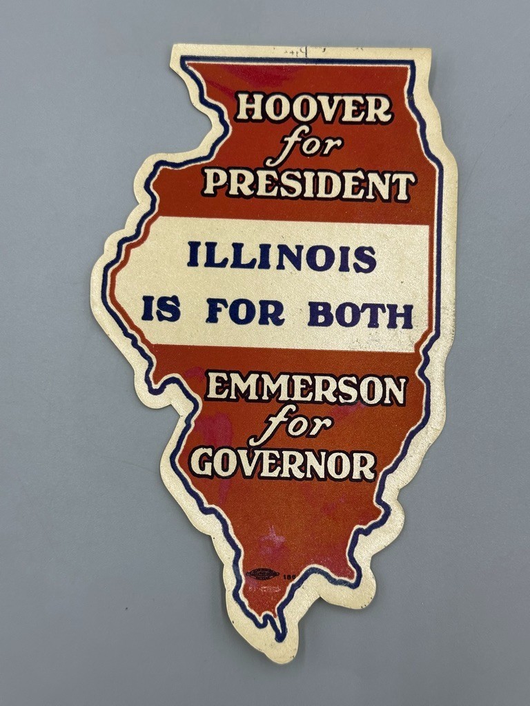 1928 Herbert Hoover President Louis Emmerson Governor Illinois Map Sticker Vntge