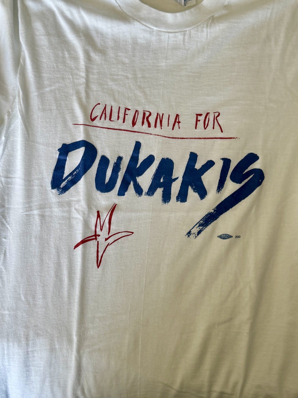 Vintage 1988 California for Dukakis Campaign T-Shirt, Sz Lg