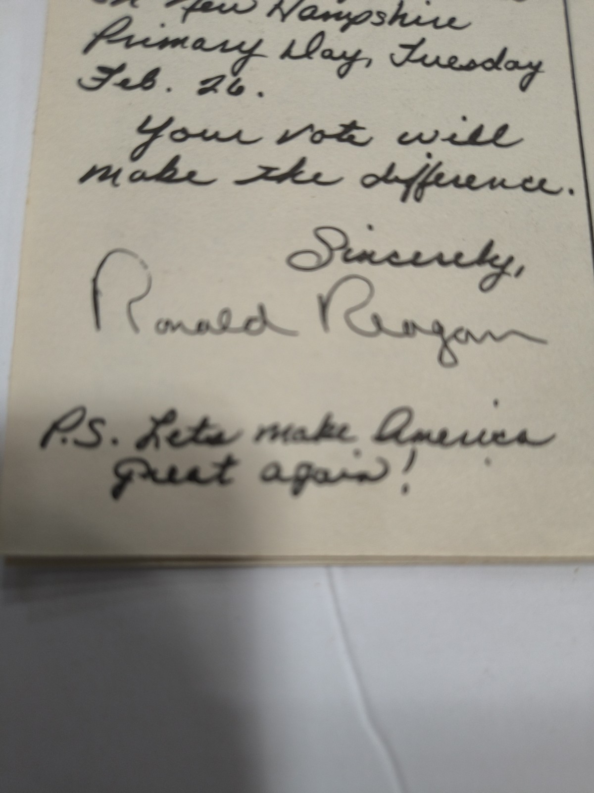 Rare Political Ronald Reagan Campaign Card 1980 With Signature Copy Crisp Edges