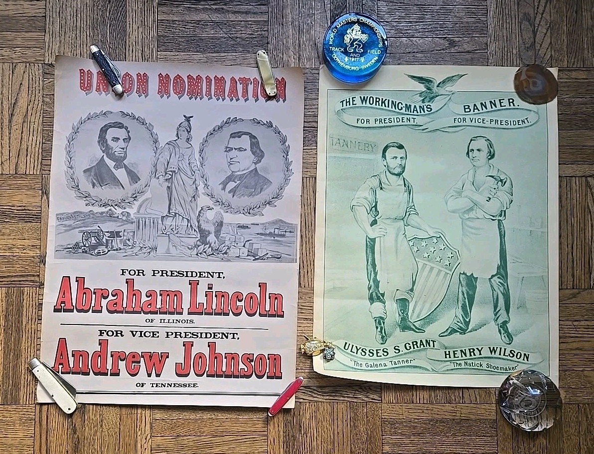 Vtg Union Nomination Abraham Lincoln Andrew Johnson & Grant Wilson Posters 14×20