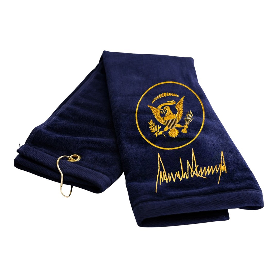 President Trump Signature Presidential Seal Navy Blue Embroidered Golf Towel