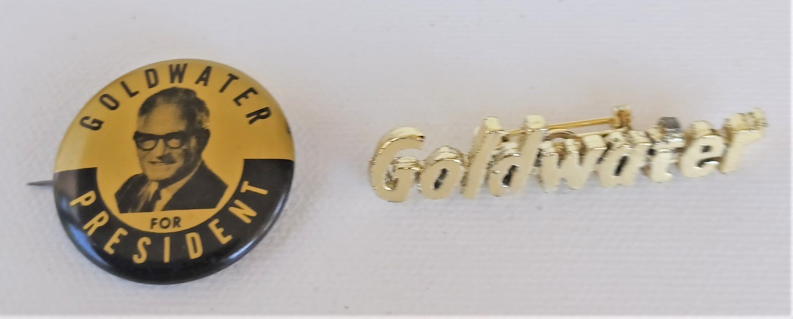 Vintage Barry Goldwater for President Political Button AND Gold Tone Brooch Pin