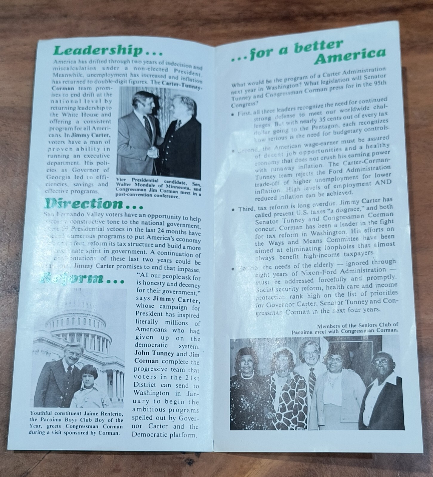 1976 Jimmy Carter for President Brochure John Tunney, James Corman & Door Hanger