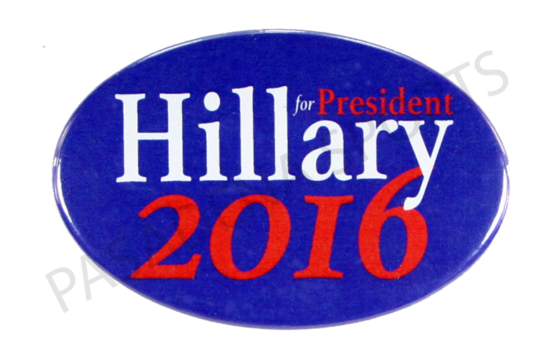 2016 HILLARY for PRESIDENT PIN BACK OVAL CAMPAIGN BUTTON, clinton blue