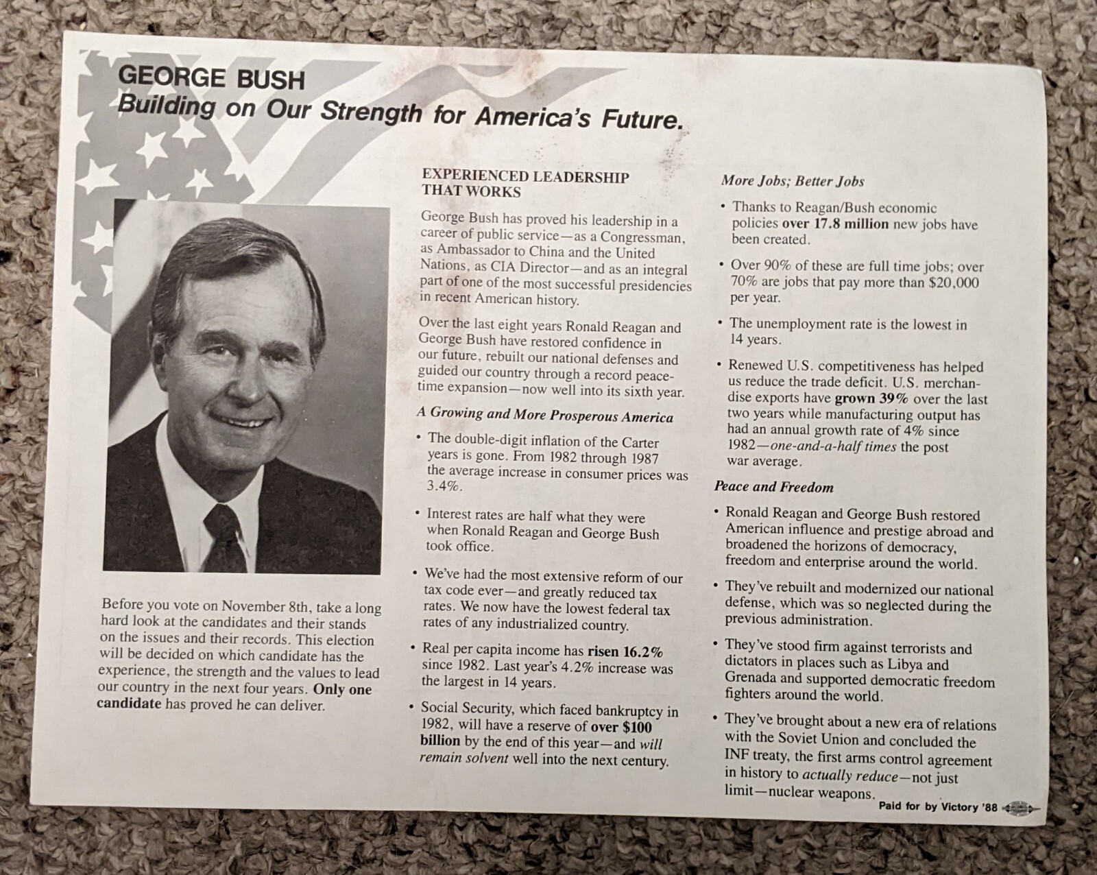 George H. W. Bush For US President Campaign Literature 1988 – RARE