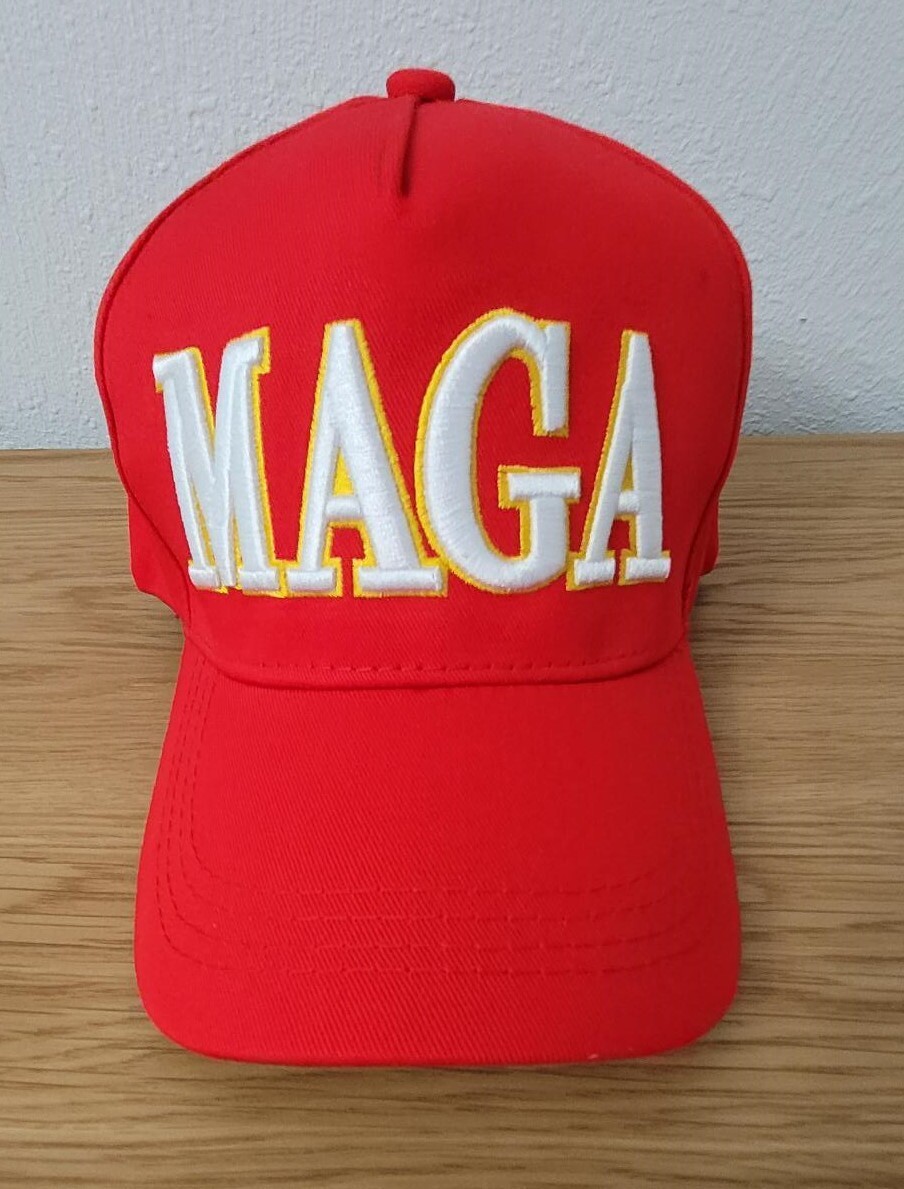 TRUMP MAGA HAT RED HAT WITH WHITE AND GOLD LETTERS TRUMP 2024