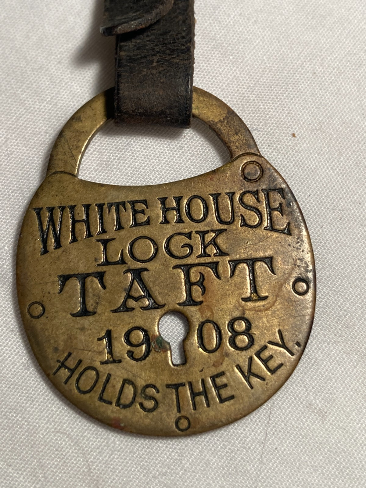 1908 White House TAFT holds the key Presidential Campaign Lock Figural Watch Fob