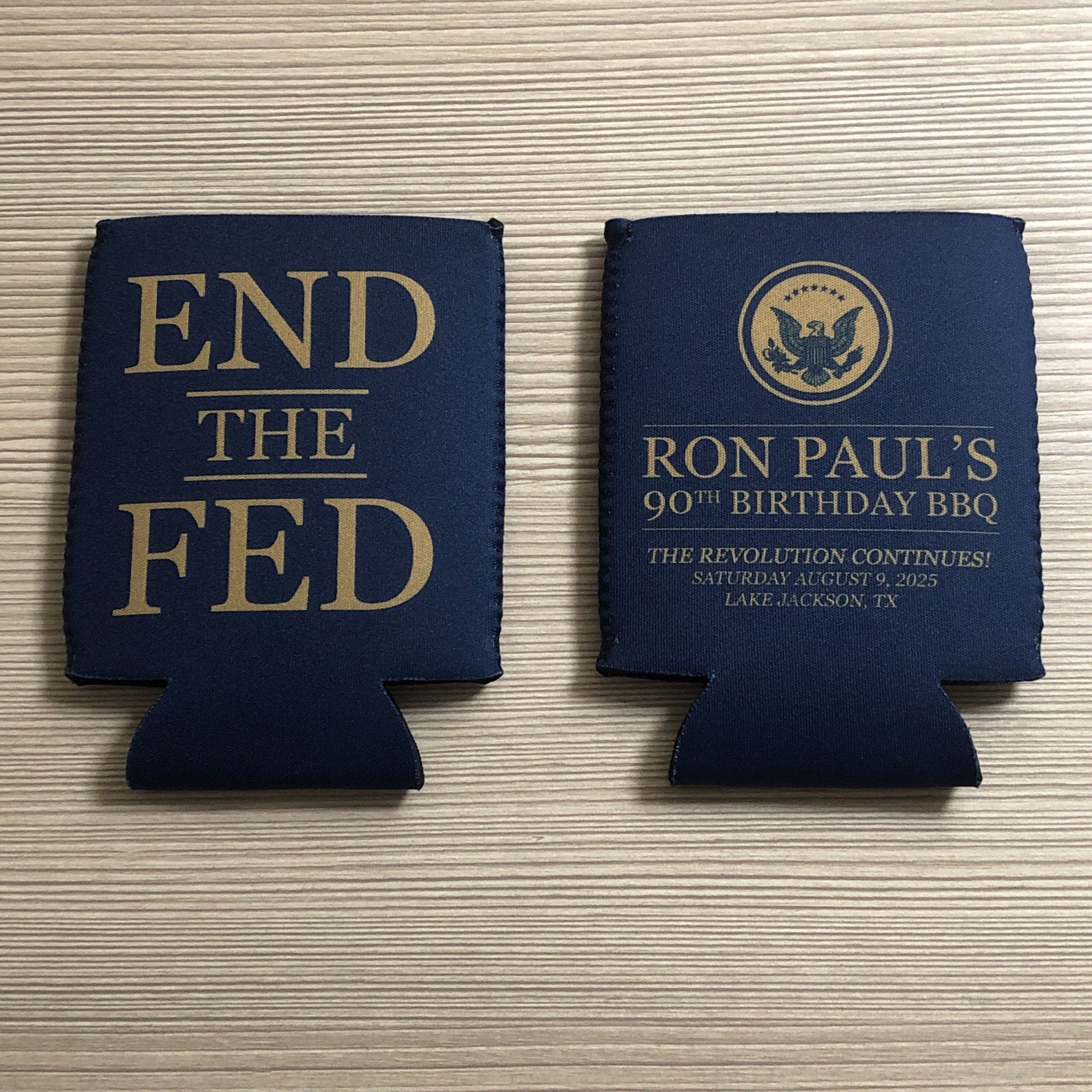Ron Paul END THE FED Beer Koozies 90th Birthday RARE Can Coolers Libertarian 2x