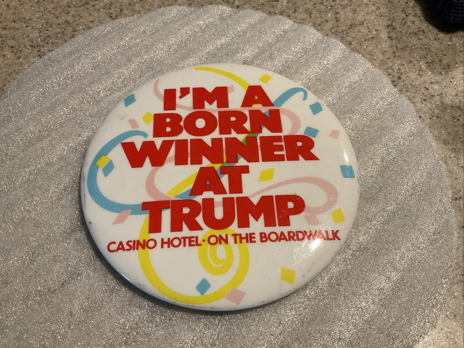Vintage 4” Pin Button I’m A Born Winner At Trump Casino Hotel On The Boardwalk