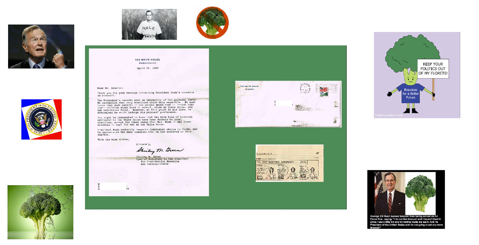VERY RARE. THE WHITE HOUSE. 1990 LETTER ABOUT GEORGE BUSH SR. BROCCOLI INCIDENT.