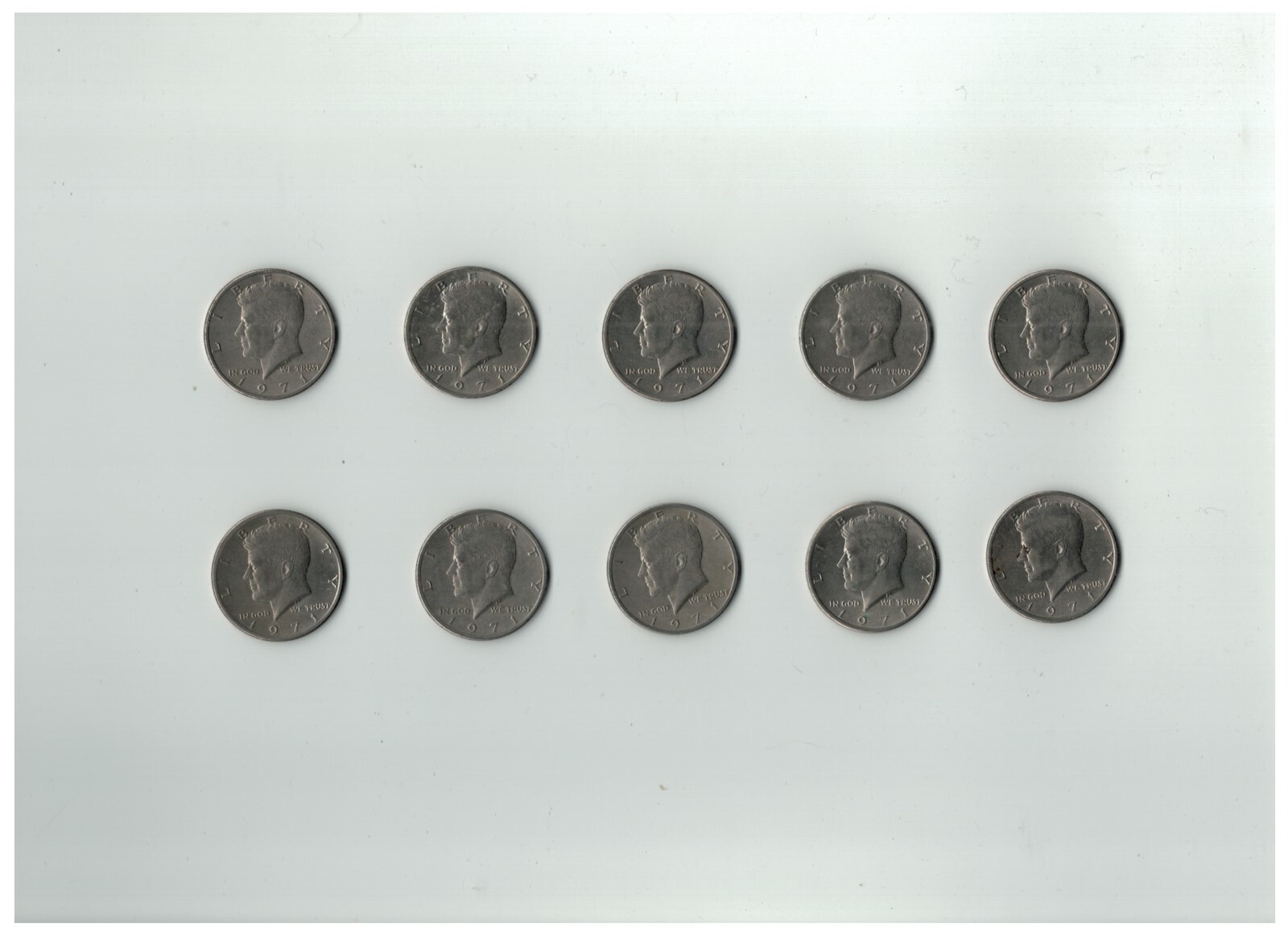 LOT: TEN 1971 KENNEDY HALF DOLLARS – CIRCULATED, UNGRADED 