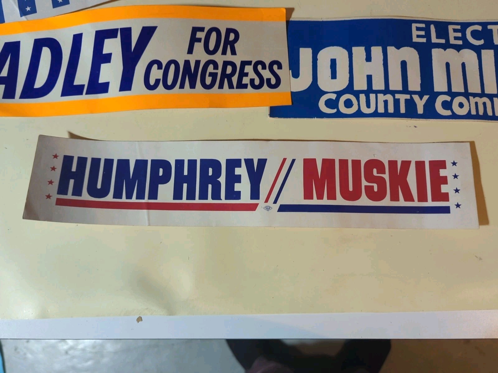 Vintage 1960s Political Bumper Sticker Lot Johnson Goldwater Humphrey Muskie