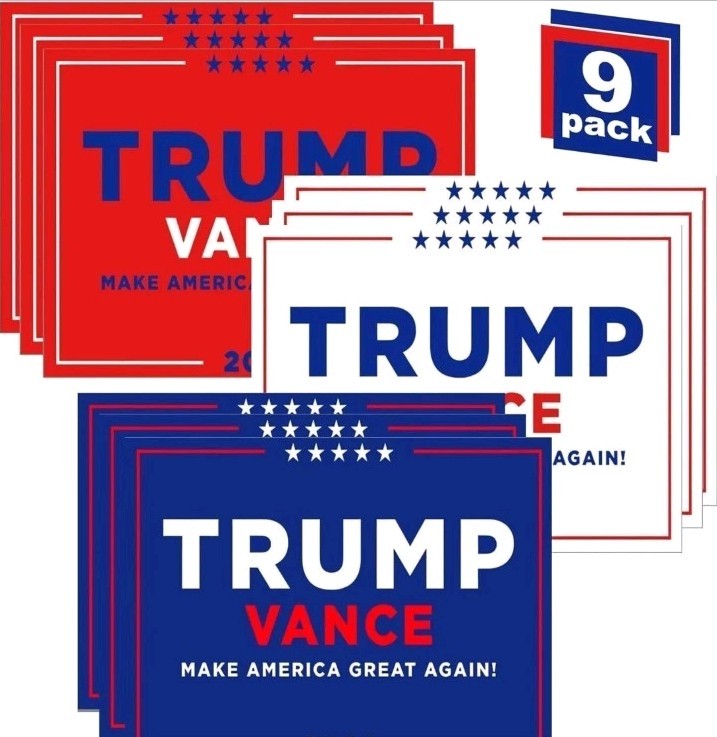 Trump Sign, Trump Vance Sign, 9-Pack 18″ X 12″ Double-Sided MAGA Red White Blue