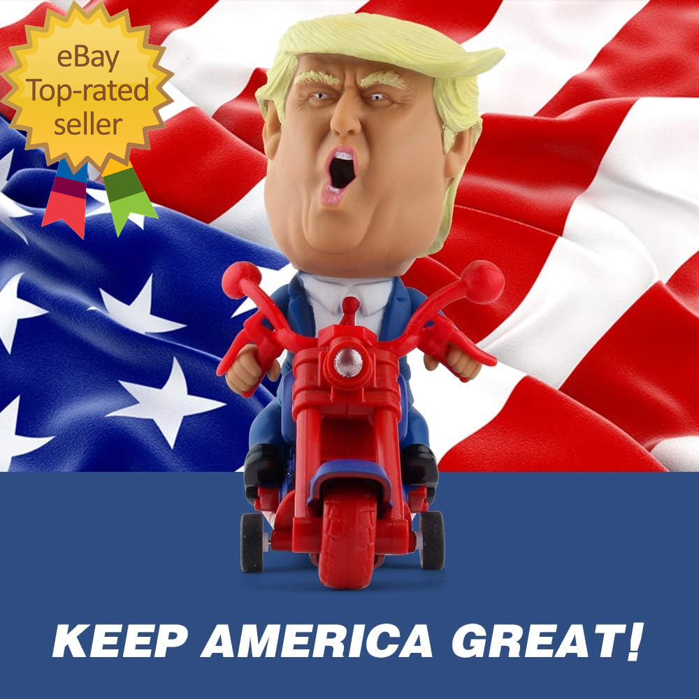 President Donald Trump 2024 Toy Figure Riding Motorcycle Funny Rev