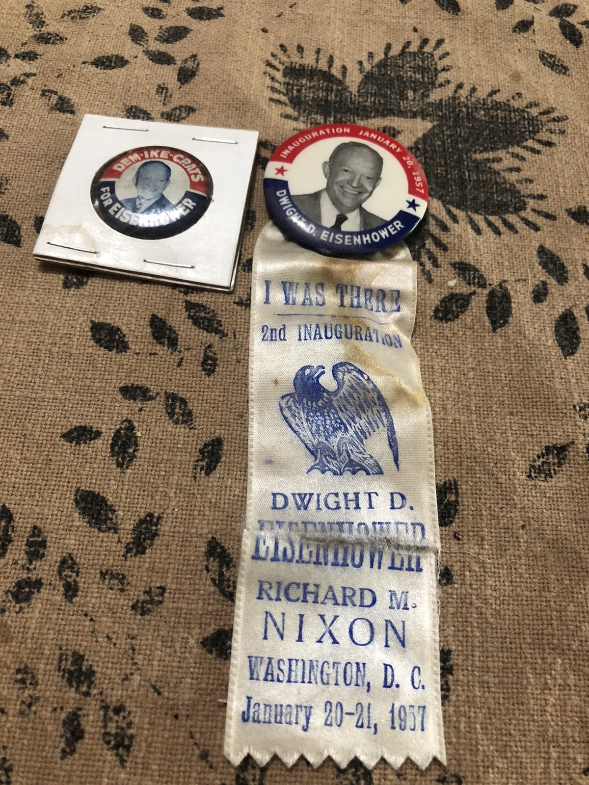 1957 Dwight Eisenhower 2nd Presidential Inauguration Souvenir Pin with Ribbon