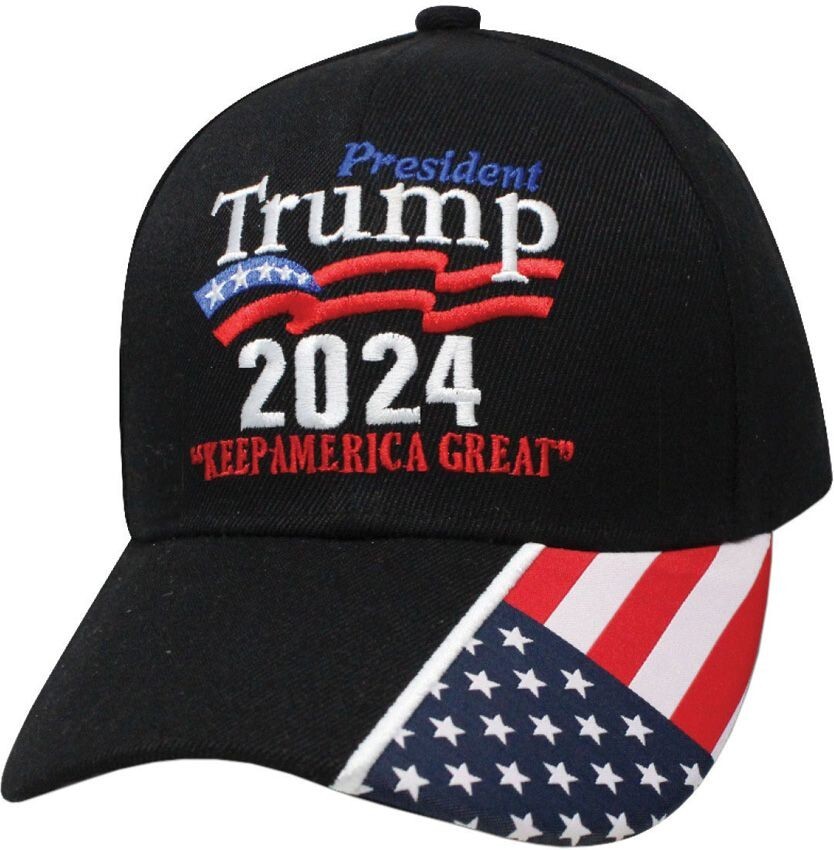 President Trump 2024 Hat Black ball cap with flag Free Shipping