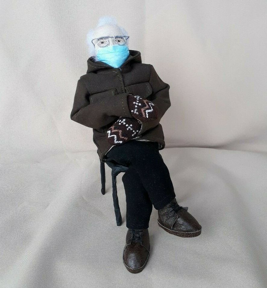 Bernie Sanders Inauguration Doll, Bernie Sanders Meme, cold Bernie with mittens