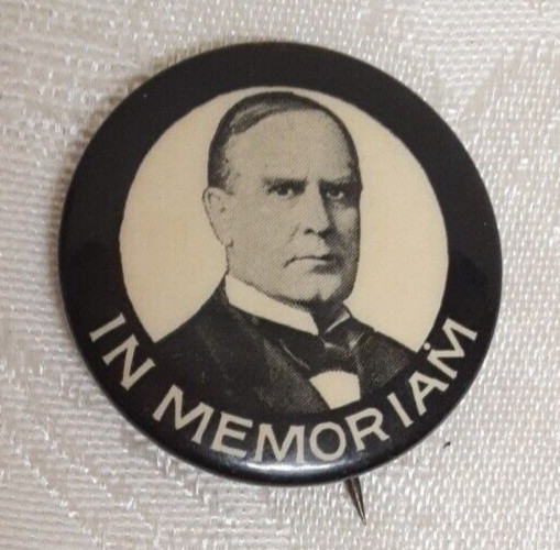 Pres William McKinley IN MEMORIAM Political Pin 1 1/4″ circa 1901 FINE pinback