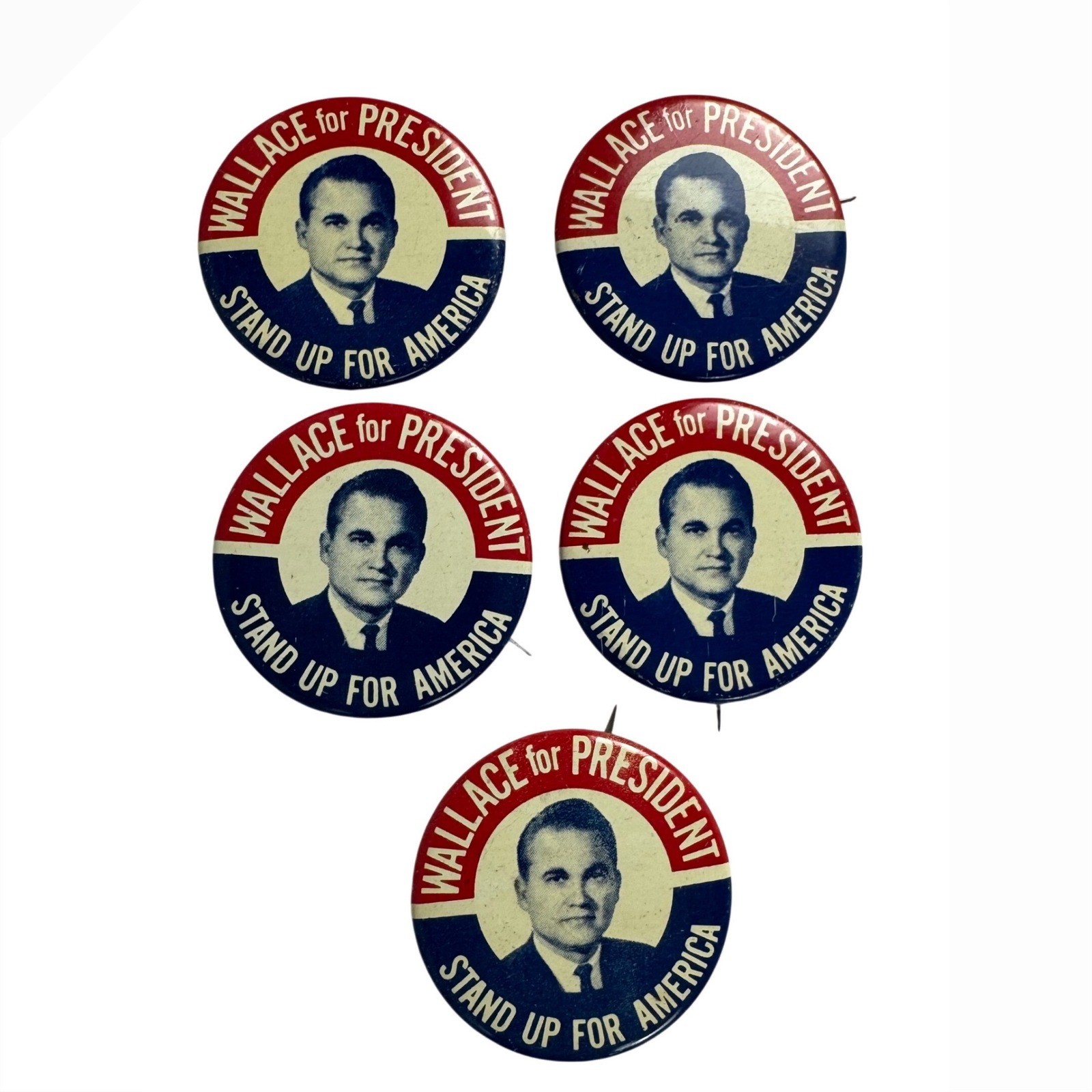 Vintage George Wallace for President Stand Up For America Campaign Buttons 5pc
