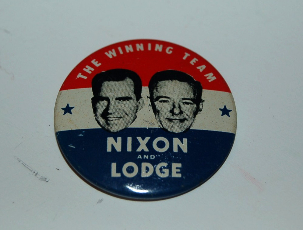 Vintage 1968 Kleenex Tissue Reproduction Nixon and Lodge President Campaign Pin