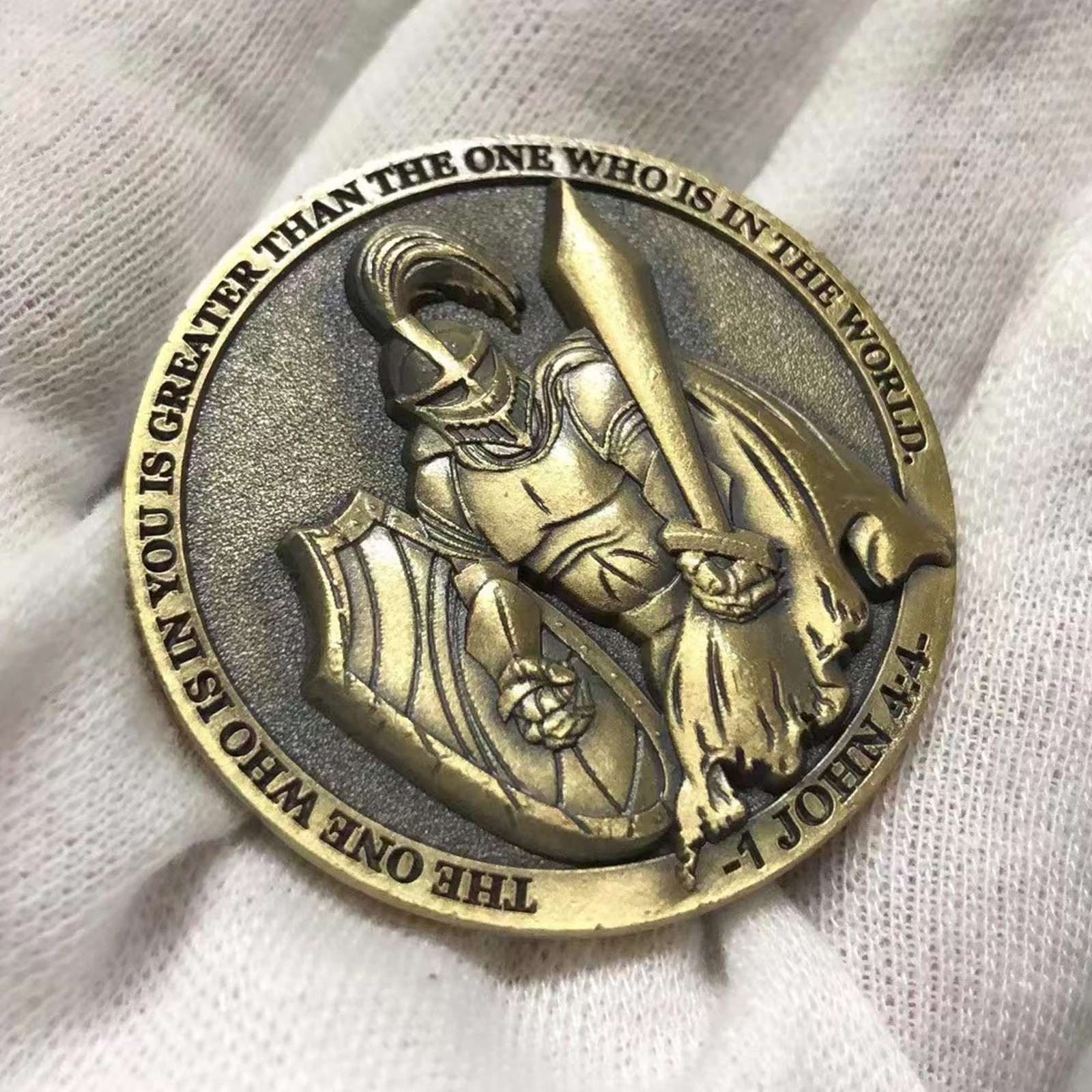 The Task Ahead Christian Challenge Coin Featuring A Fully Armored Warrior and…