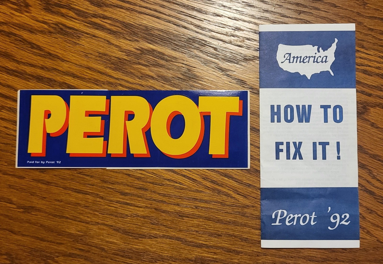 Ross Perot For President ’92 Political “How to Fix It” Pamphlet & Bumper Sticker