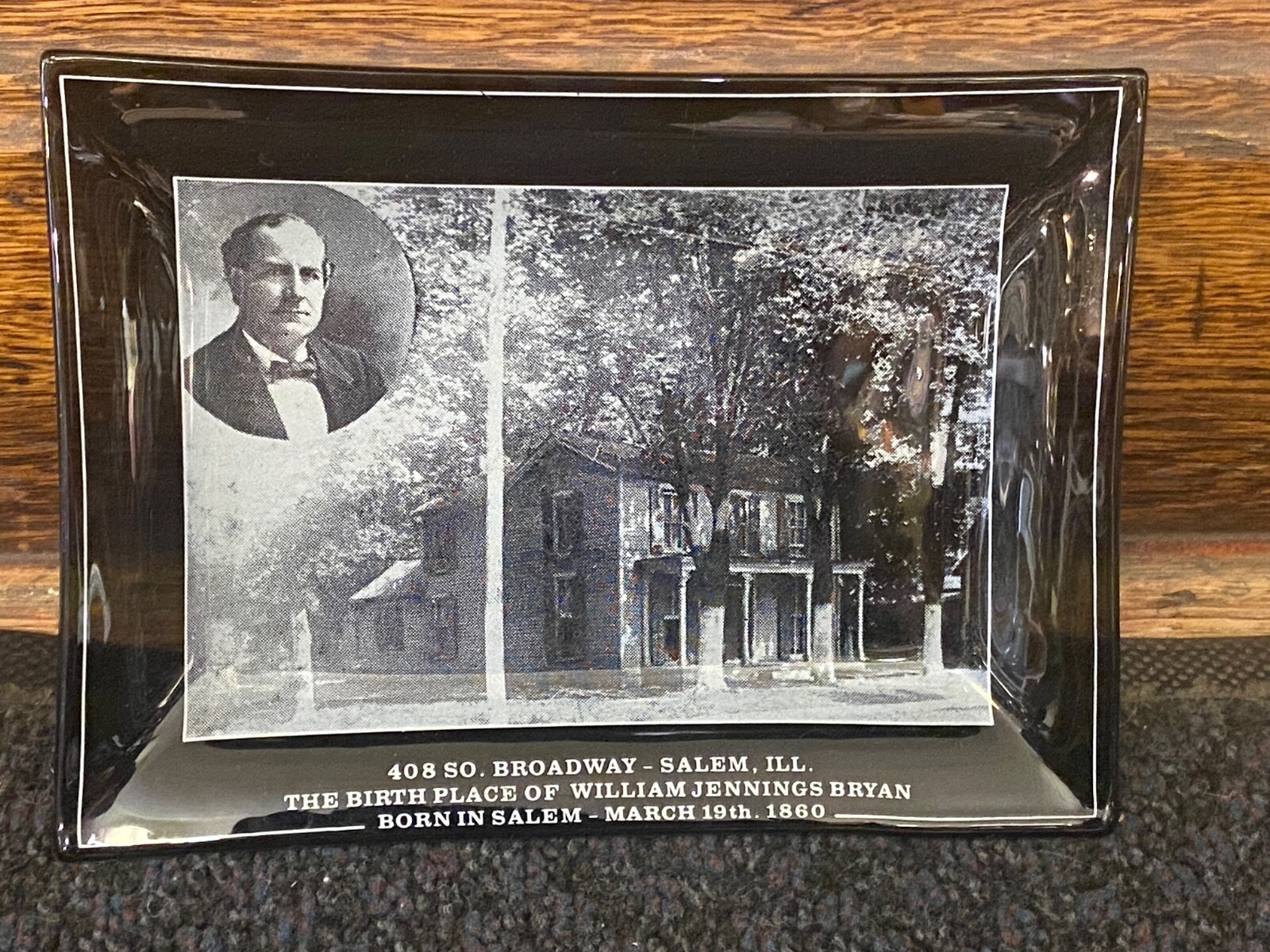 Vintage William Jennings Bryan Birth Place Glass Tray Plate Political RARE
