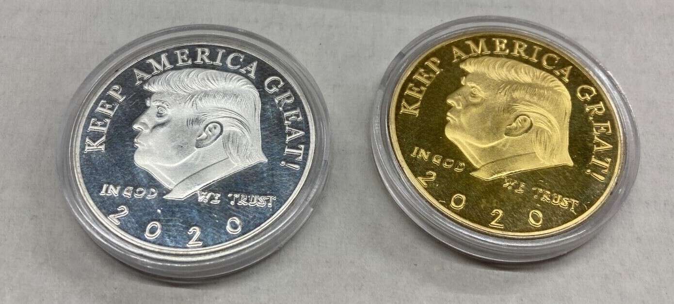 2Pcs Set Donald Trump 2020 Keep America Great Commemorative Gold Silver Coins