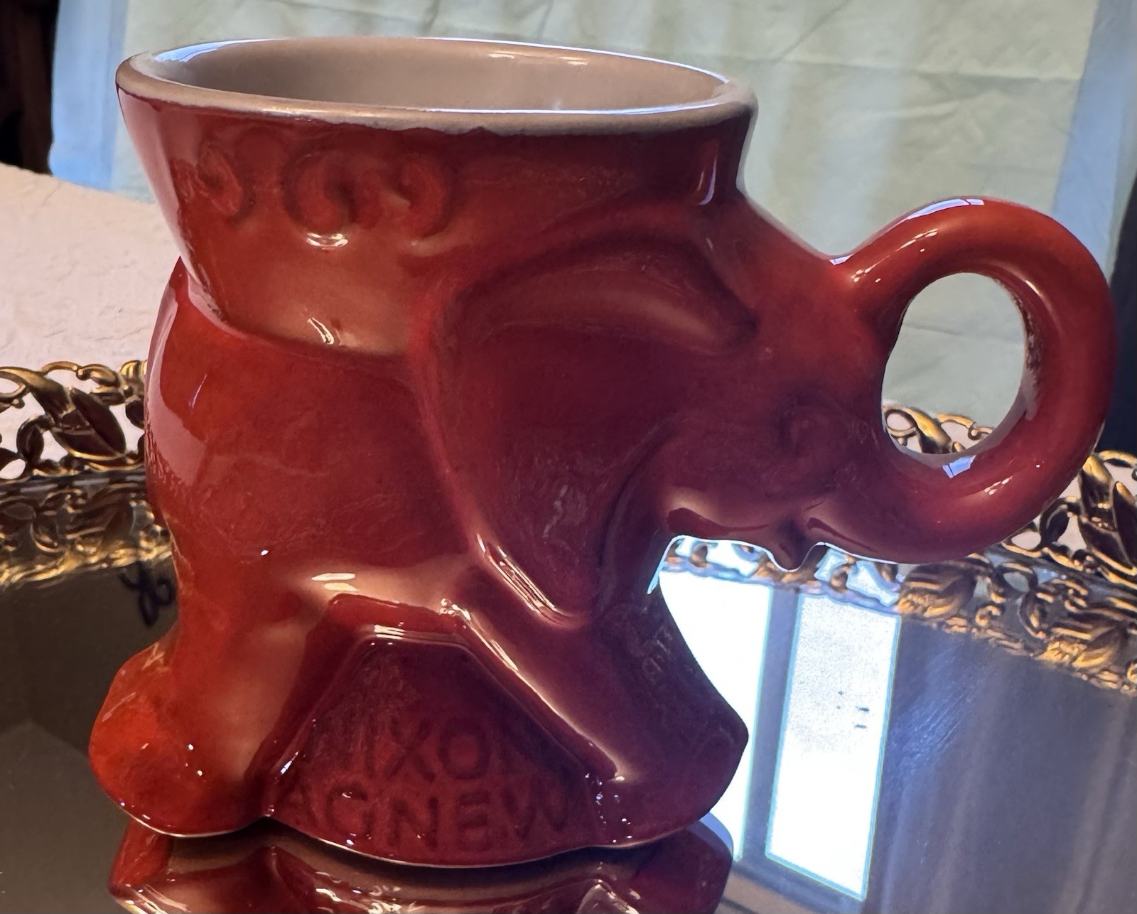 VINTAGE FRANKOMA POTTERY POLITICAL GOP ELEPHANT MUG CUP 1969 NIXON AGNEW RED