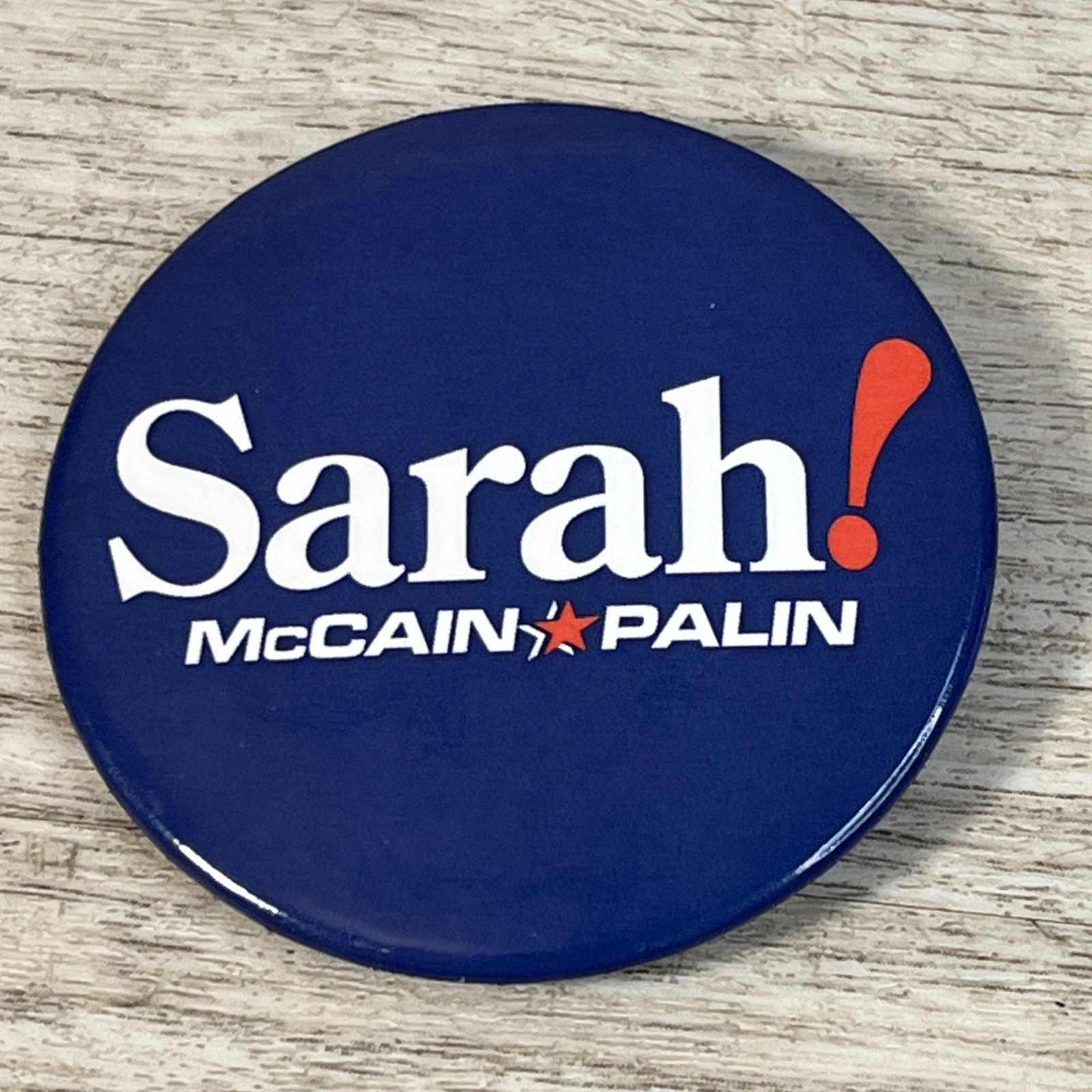 Sarah! McCain Palin Campaign Button 2008 Pinback Blue 2″
