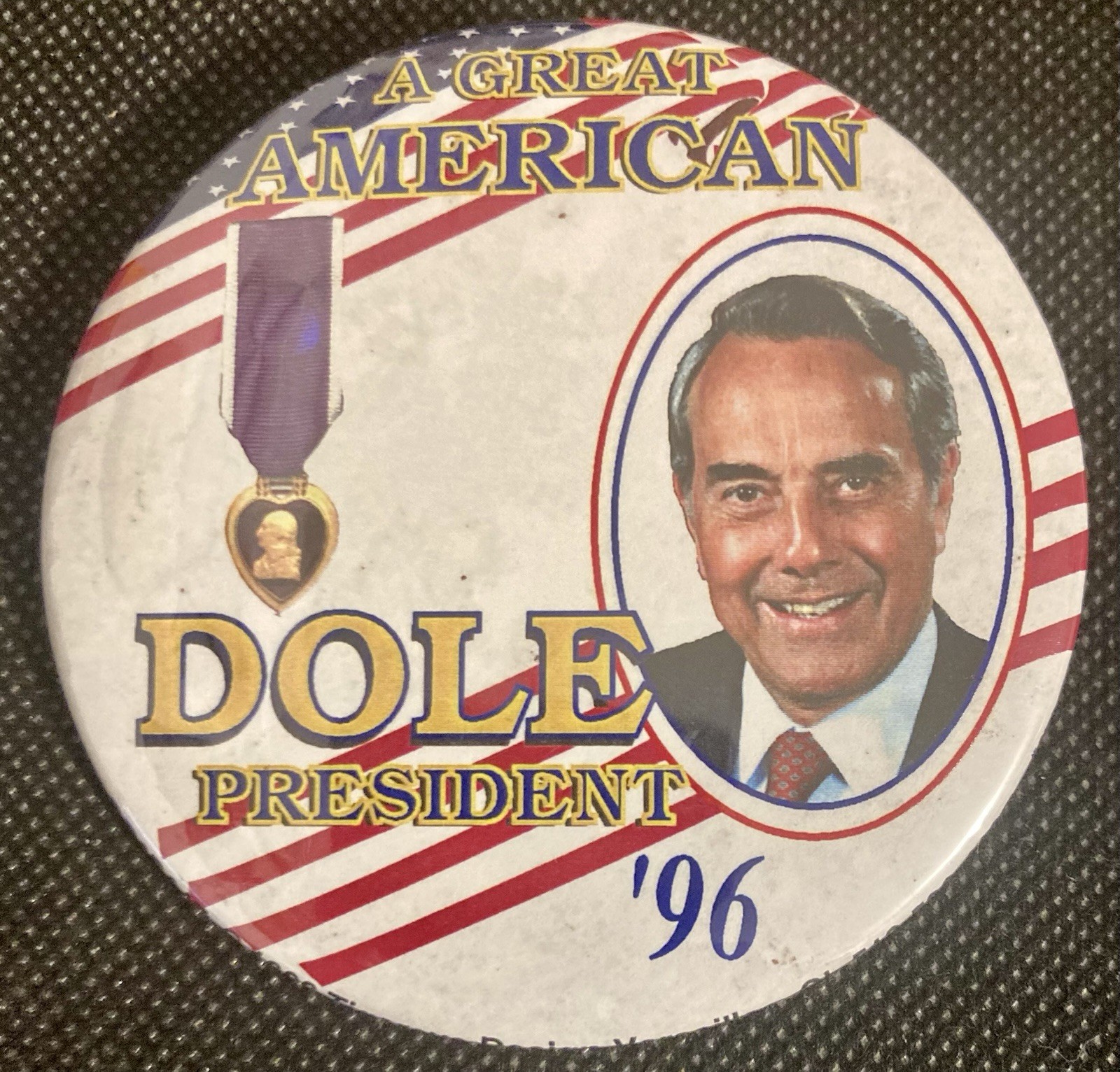 Bob Dole Purple Heart 3″ Presidential Campaign 1996 Political Pinback Button