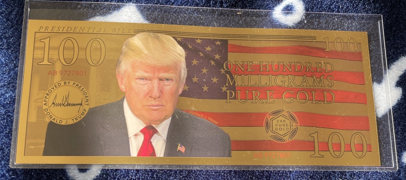 2025 President Trump 100 Milligram Pure Gold Aurum Bill / Note (New)