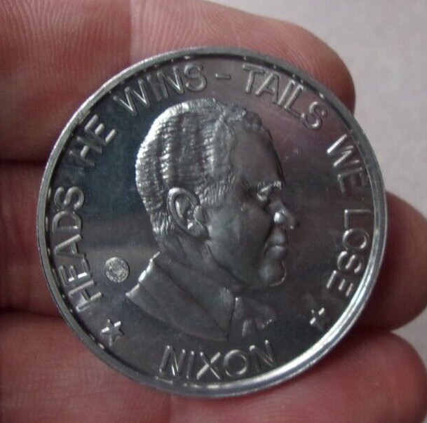 Lot of 2 Wallace / Nixon Metal Tokens – “Heads He Wins – Tails We Lose” 1968 Vtg