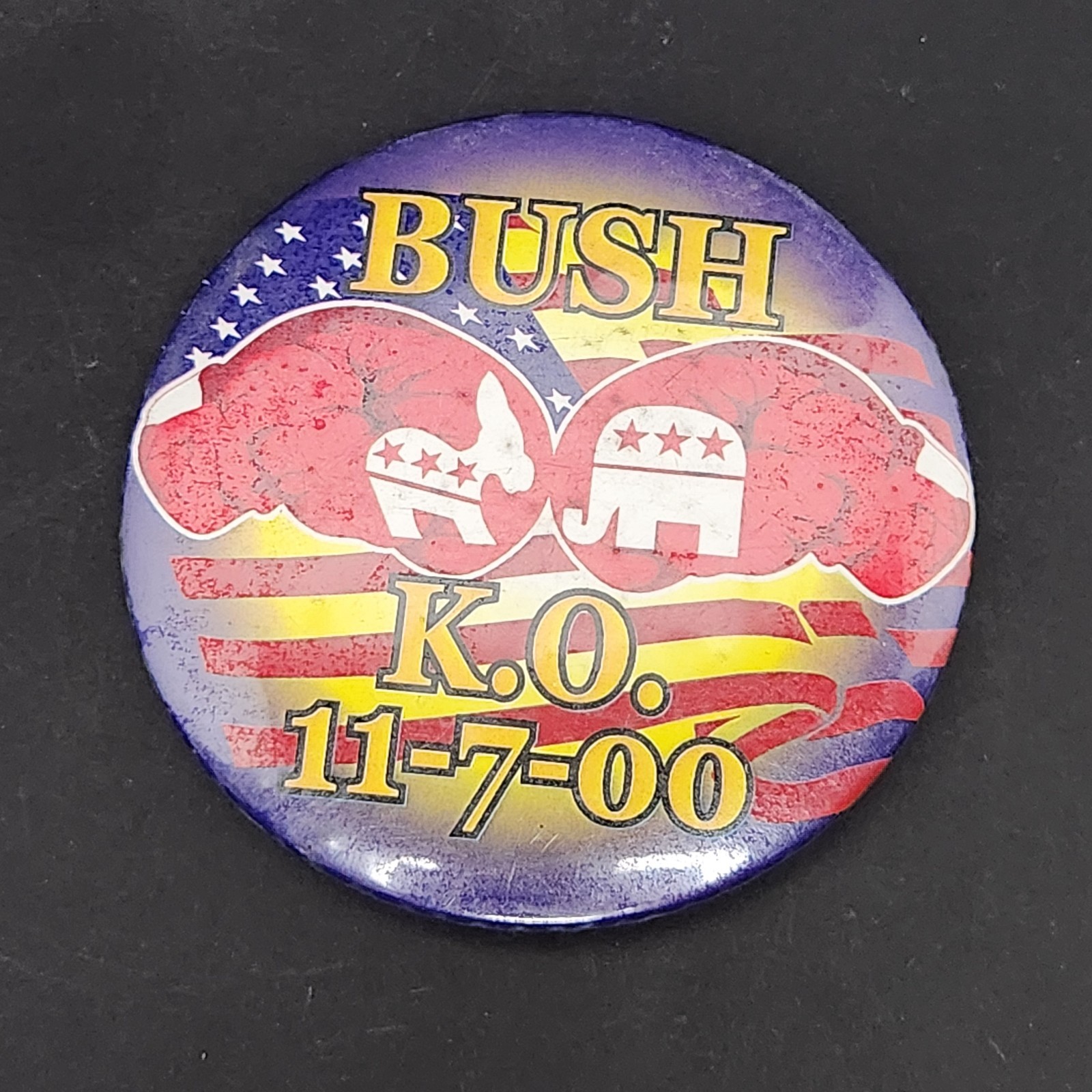 George W. Bush BUSH K.O. 11-7-00 Boxing Gloves Campaign Pin Button Political 3″
