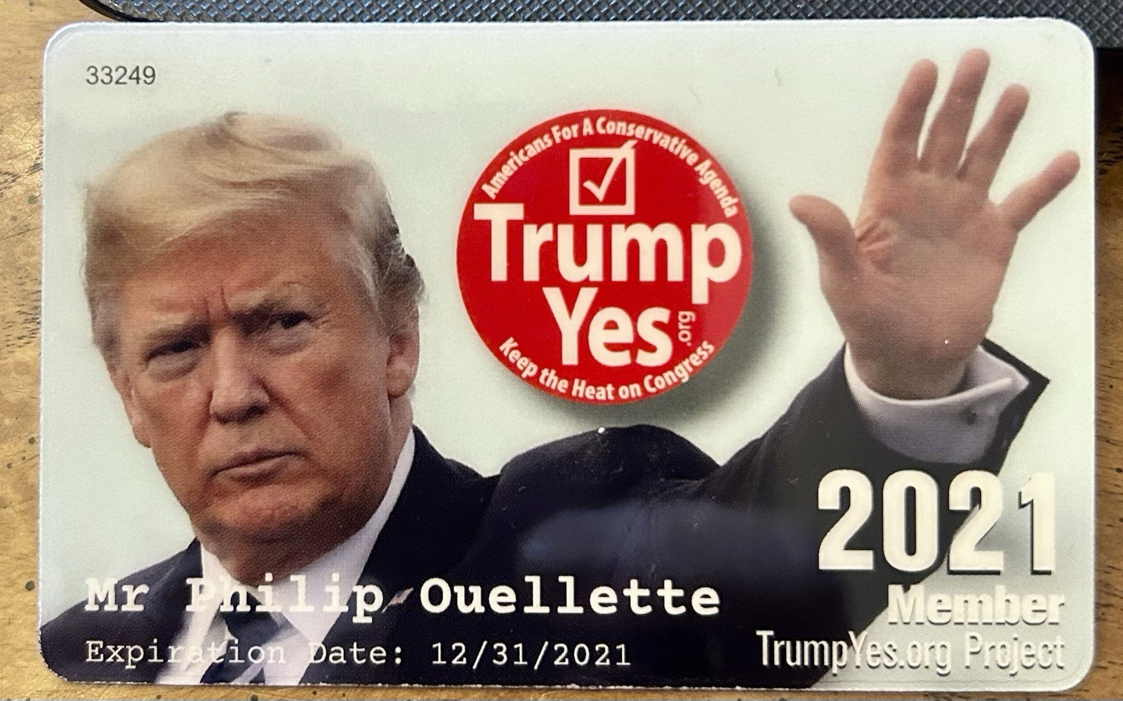 Donald Trump Americans for a Conservative Agenda Card ACA 2021