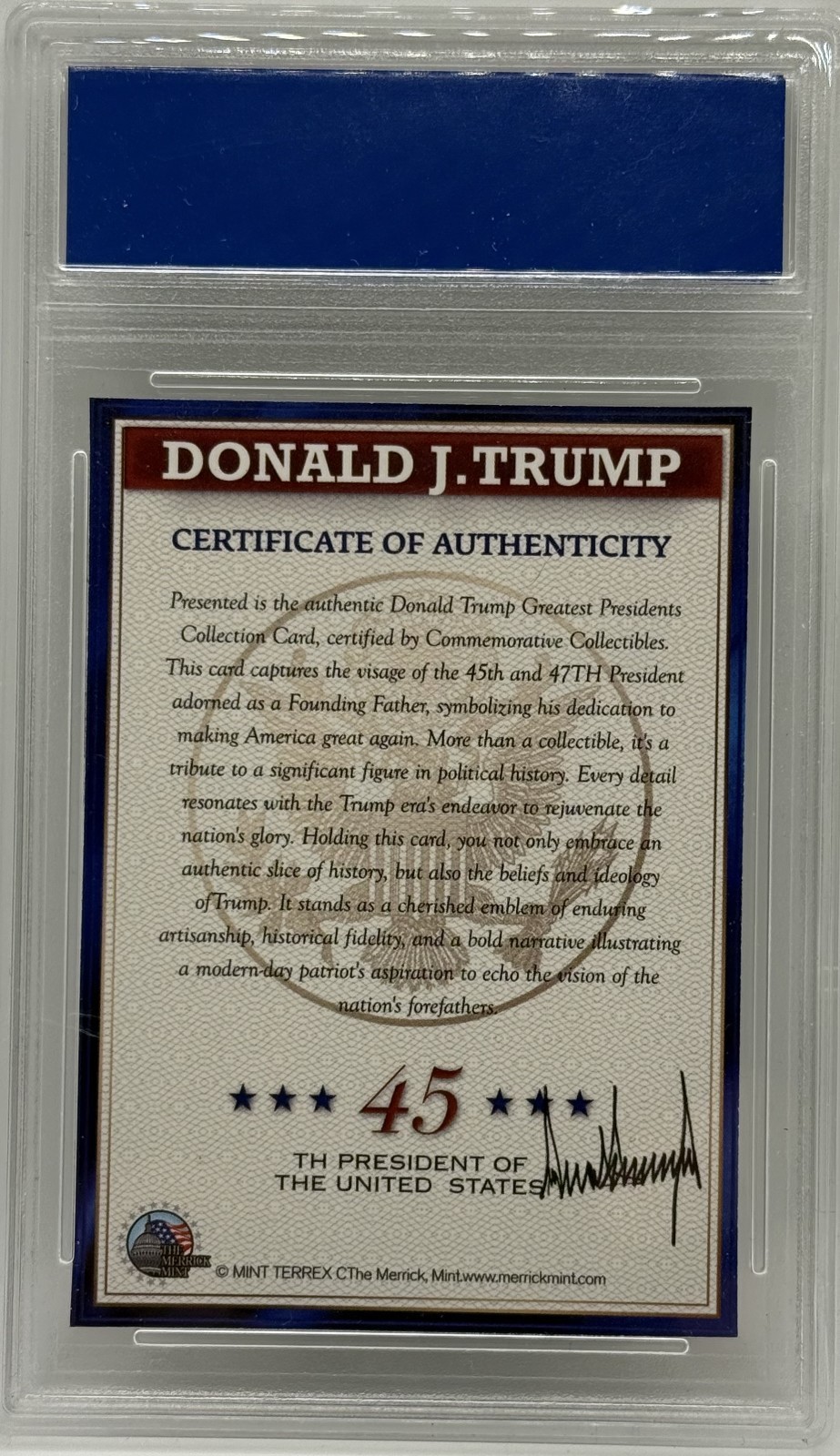 Donald Trump 45th/47th President Pres Seal – White House – Collectible Card