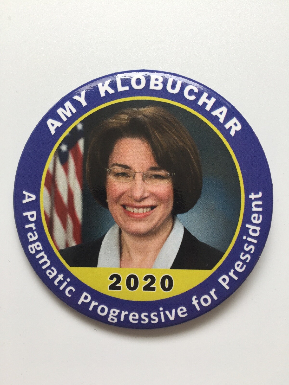 2020 Senator Amy Klobuchar for President 3″ Button “A Pragmatic Progressive..”