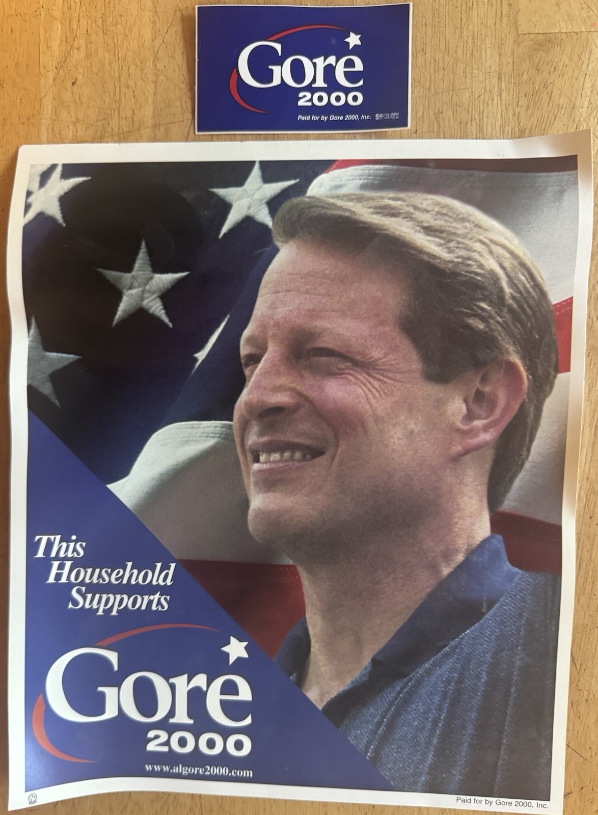 Vintage Al Gore 2000 Presidential Campaign Poster Sign & Sticker Decal