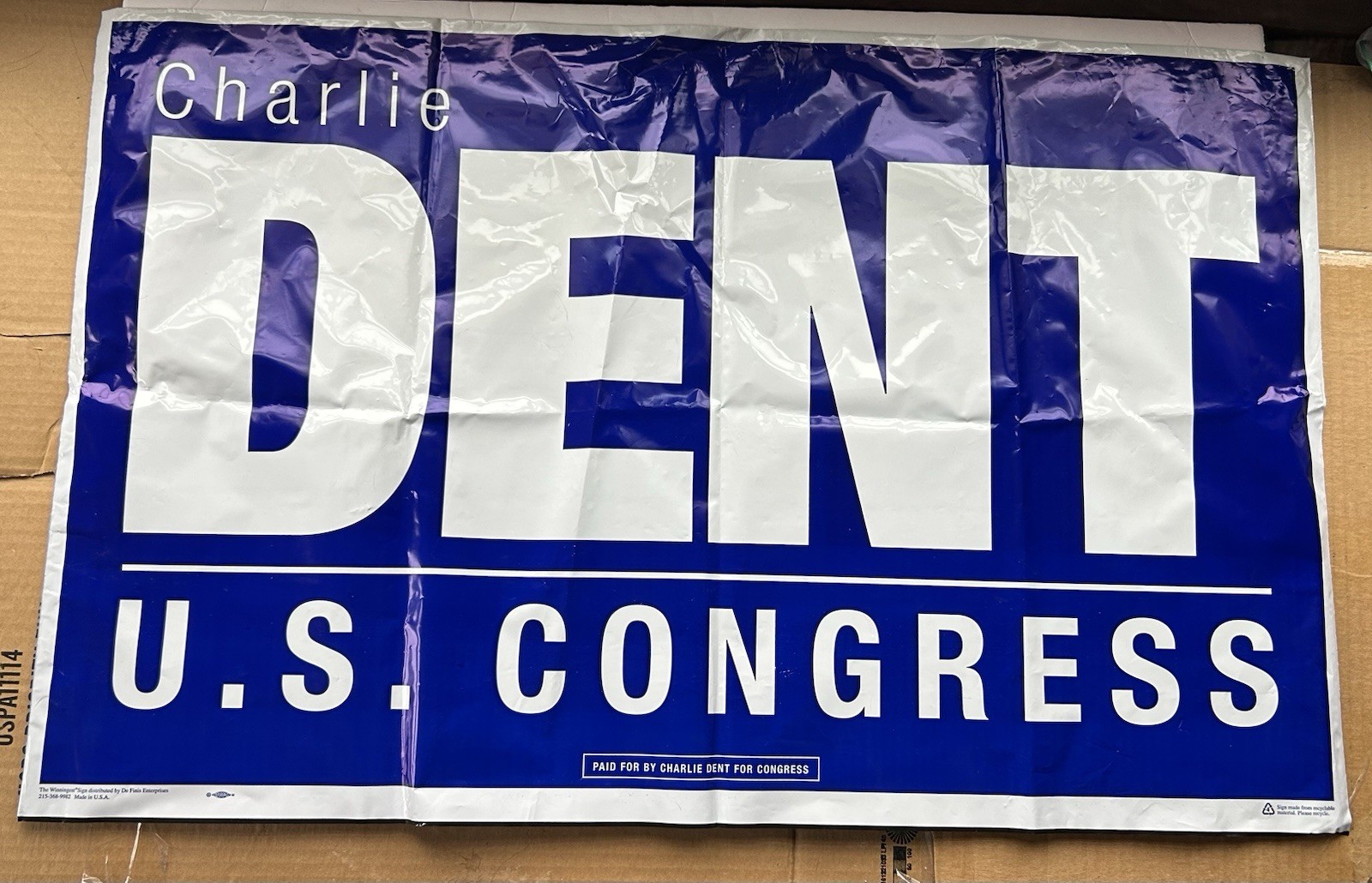 Charlie Dent U.S. Congress Election Campaign Poster Double Sided 20” X 32”