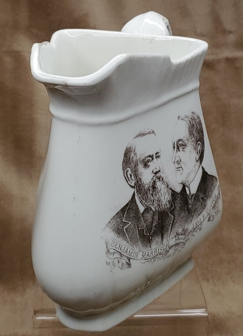 RARE Original Antique 1888 Benjamin Harrison Levi Morton Campaign Pitcher